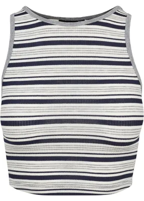 Produktbild von Urban Classics Damen Ladies Rib Stripe Cropped Top Top,, per pack Mehrfarbig (navy/white/grey 01312), X-Large (Herstellergröße: XL)