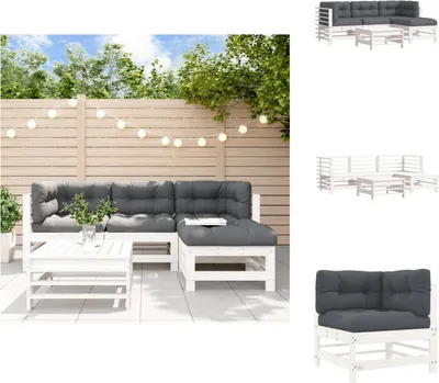 Produktbild von vidaXL 5-tlg. Garten-Lounge-Set mit Kissen Weiß Massivholz -  Gartenmöbel-Sets