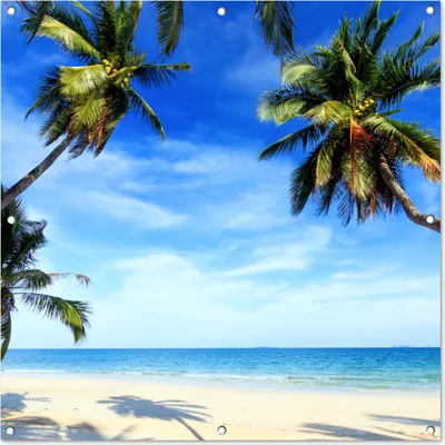 Produktbild von MuchoWow® 100x100 cm Outdoor-Poster Gartendeko Sichtschutz Garten Poster für den Garten  Palmen - Strand - Meer