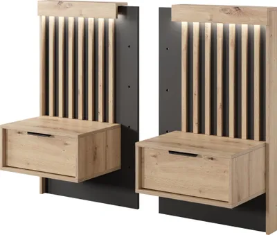 Produktbild von 2 x Nachttisch TALLY - D Nachtschrank Nachtkästchen Artisan Eiche/Anthrazit