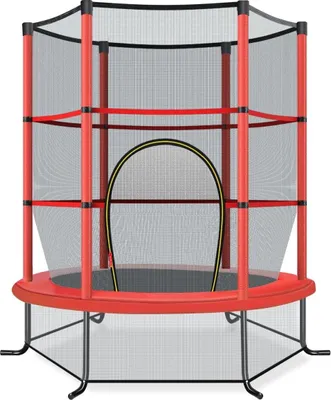 Image de Trampoline de jardin Ø140cm avec filet de sécurité trampoline pouvant supporter jusqu'à 135KG pour les enfants de 3 ans et plus rouge