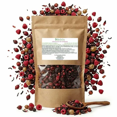 Produktbild von Früchtetee Himbeere Hibiskus 250 g – loser Himbeertee mit Hagebutte und Weißdorn – koffeinfrei, ohne Zusätze