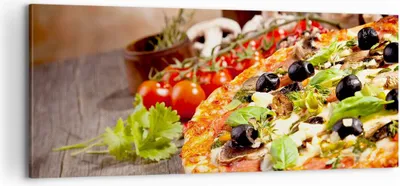 Produktbild von Bild auf Leinwand - Leinwandbild - Pizza Essen Italien Tradition - 100x40cm - Wand Bild - Wanddeko - Leinwanddruck - Bilder - Kunstdruck - Wanddekoration - Leinwand bilder - Wandkunst - AB100x40-2791