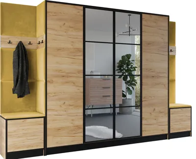 Produktbild von KIER FURNITURE Kleiderschrank EDEN, Schlafzimmer Schrank, Garderobeschrank, Flurschrank Craft Eiche & Gelb 312,8x205x39 cm