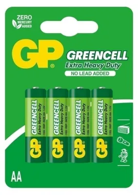 A retail package of four AA batteries.