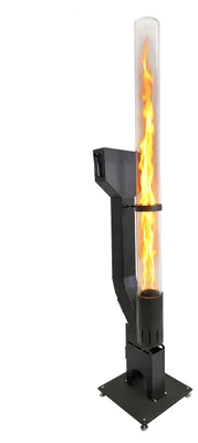 Produktbild von APANA Pelletfackel FLAME Feuerrohr für Holzpellets Outdoor Feuerfackel Gartenfackel mit hitzebeständiger Glasröhre bis 450°C, Stahl schwarz