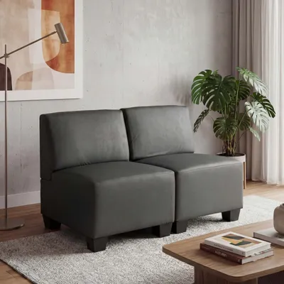 Produktbild von Modular 2-Sitzer Sofa Couch Moncalieri, Kunstleder  dunkelgrau, ohne Armlehnen