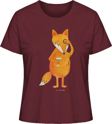 Produktbild von Mr. & Mrs. Panda Baumwoll T-Shirt Damen Fuchs Lord Größe XL - Burgundy - Geschenk, Neugierig, Monokel, Shirt, Basic, Spruch Lustig, Cocktail, Oberteil, Schick, Motivation