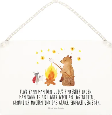 Produktbild von Mr. & Mrs. Panda Schild Bär & Marienkäfer Lagerfeuer DIN A5 - Weiß - Geschenk, Türschild, Teddy, Holzschild, Dekobrett, wandhänger, holzbild