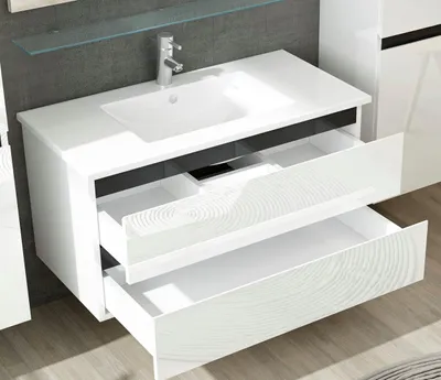 Produktbild von Badmöbel-Set 90 cm Badmöbel set Hochglanz Weiß badmöbel 5 Teilig