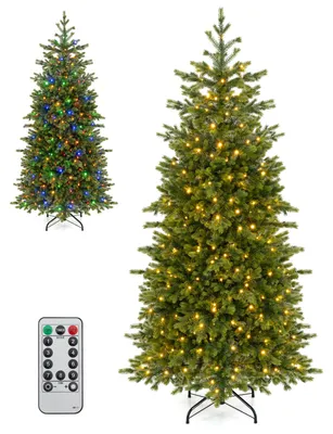 Obrázek produktu pro Umělý vánoční stromek COSTWAY, výška 180 cm, s 434 větvemi z PE, vánoční stromek s 250 LED diodami (teplá bílá/vícebarevné), 9 světelných režimů a kovový stojan
