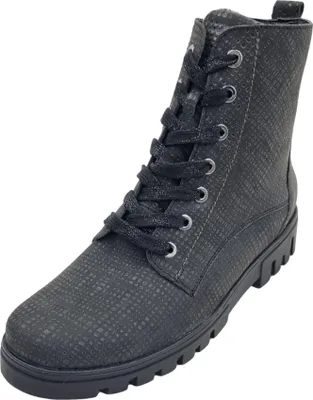 A single black boot is shown against a white background.