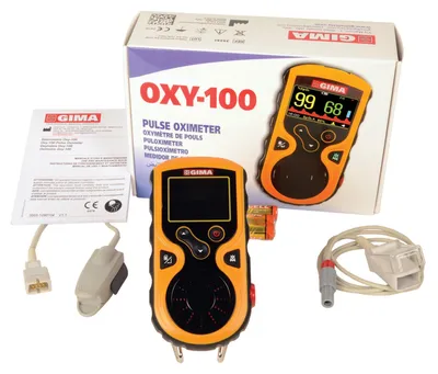 Image de OXYMÈTRE DE PULSATION GIMA OXY-100, oxymètre de pulsation portable et de doigt, mesure la saturation en oxygène, la fréquence cardiaque et la perfusion sanguine, comprend 3