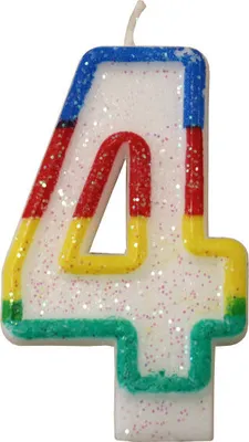 Produktbild von Tortenkerze, Zahlenkerze "4" Bunt glitzernd mit Halter für Geburtstagstorte, Jubiläum, Hochzeit