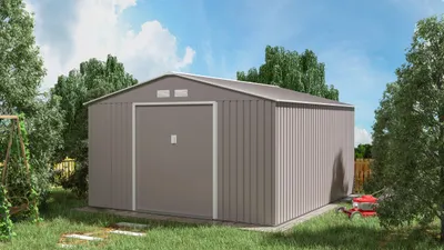 Produktbild von Gartenhaus Magdeburg aus Metall, Satteldach, ca. 330x372x210 cm (BxTxH)