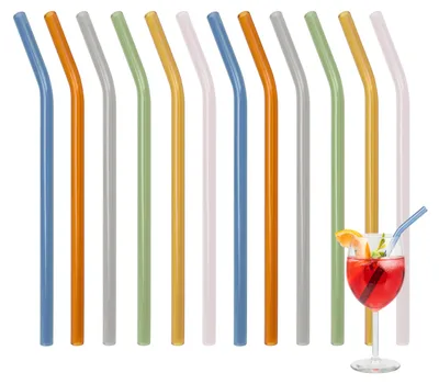 Produktbild von bremermann bunte Glasstrohhalme, gebogene Trinkhalme - 12 Stück, 15 cm Länge inkl. 4 Reinigungsbürsten
