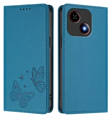 Produktbild von Lederhülle für ZTE Blade A35E, Schmetterling Prägung Leder Brieftasche Schutzhülle mit Ständer Blau