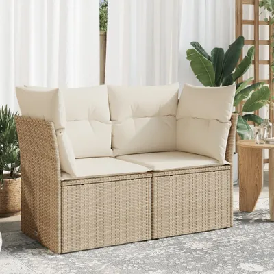 Produktbild von Gartensofa mit Kissen 2-Sitzer Beige Poly Rattan, Gartensofas 366052