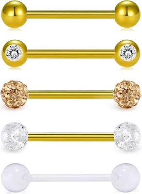 Image de Ensemble de barres de piercing pour la langue, calibre 14G, en acier chirurgical et plastique, longueur 16 mm