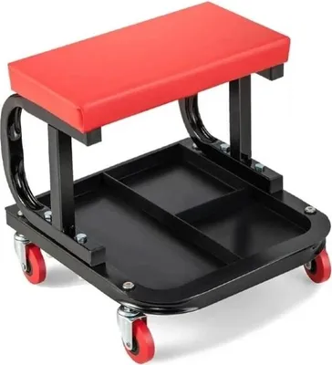 Zdjęcie produktu dla Warsztatowy wózek narzędziowy do samochodu - mobilna szafka narzędziowa - udźwig 100 kg - metalowa - z półką - 36x37x33,5 cm - czerwona