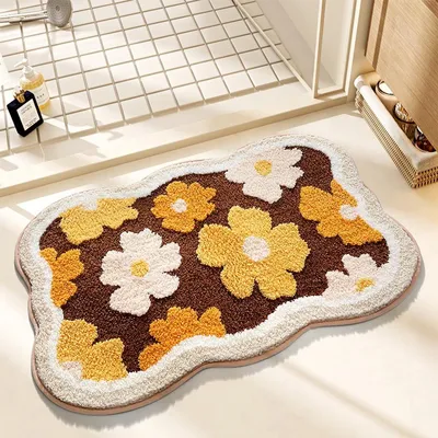 Produktbild von Badematte Blumenmuster – 81x51 cm, weich, saugfähig, rutschfest, maschinenwaschbar