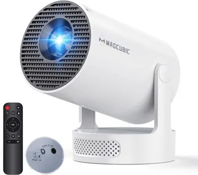 Zdjęcie produktu dla Mini projektor 4K do kina domowego, wyposażony w Wi-Fi 6, Bluetooth 5.4, możliwość obrotu o 180°, jasność 200 lumenów ANSI, obraz o przekątnej 100 cali, korekcja zniekształceń, idealny do