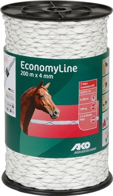 Produktbild von AKO Weidezaunseil EconomyLine 200?m×4?mm, weiß, 2 Leiter, UV-beständig, robust
