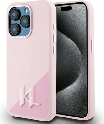 Obrázok produktu pre Silikónové puzdro Karl Lagerfeld Silicone Shadow Metal Initial MagSafe Case pre iPhone 15 Pro ružové