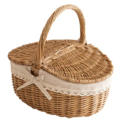 Produktbild von Picknickkorb mit Deckel – Handgefertigter Weidenkorb mit Griff für Obst, Brot & Ausflüge – 35 cm