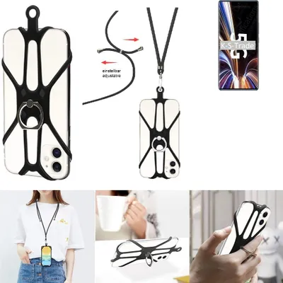 Produktbild von K-S-Trade 3in1 Handykette Handyband Handykordel Halsband Smartphone-Ring Handy-Ring kompatibel mit ZTE Axon 40 Pro Fingerhalterung Handyring