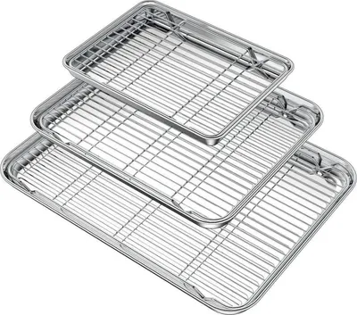 Image de Wildone Plaque à pâtisserie en acier inoxydable avec grille, poêles 16 12 9 inch