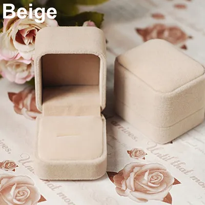 Produktbild von Samtschmuck-Halsketten-Ring-Ohrring-Anzeigen-Speicher-Organisator-Kasten-Kasten-Geschenk-Kasten-Beige