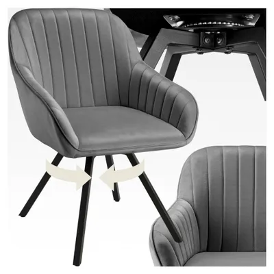 Produktbild von Drehbare Esszimmerstühle mit Armlehne, ergonomischer Schalenstuhl mit Samtbezug, gesteppt, drehbare Stühle für Wohnzimmer, Esstisch, Arbeitszimmer, Schminktisch, Küchenstühle - 1er Set, grau