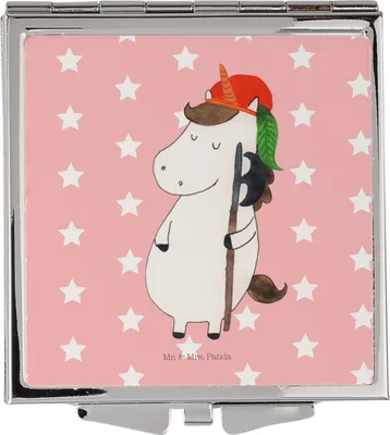 Produktbild von Mr. & Mrs. Panda Schminkspiegel Einhorn Junge - Rot Pastell - Geschenk, Einhörner, Unicorn, Handspiegel, klein, Bube, Mittelalter, Taschenspiegel klappbar