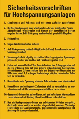 Produktbild von Dreifke® Aushang, Sicherheitsvorschriften für Hochspannungsanlagen | PVC | 20...
