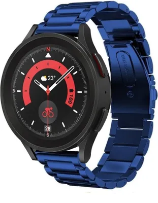 Produktbild von Strap-it Stahlarmband - Kompatibel mit Samsung Galaxy Watch 5 Pro Armband Ersatzarmband Edelstahl - Faltschließe - Hochwertiges Material - für Smartwatch 20mm Armband Blau