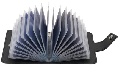 Zdjęcie produktu dla Etui na karty kredytowe dla kobiet i mężczyzn, skórzane etui z 40 pionowymi przegródkami na karty PVC, czarne