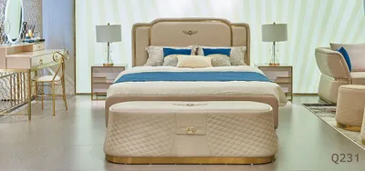 Produktbild von Bett Nachttisch Kommode 4 tlg. Schlafzimmer Set Design Modern Luxus Betten