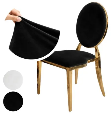 Produktbild von MEBLE ODNOWA, Stuhlhusse, 3-teiliger Samt-Stuhlbezug für Glamour-Stühle, Schwarz, Samt, Bankettstuhl, Hochzeit, Event, Stuhlbezug, Maschinenwaschbar