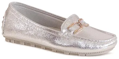 Produktbild von topschuhe24 3236 Damen Velours Mokassins Komfort Slipper Glitzer, Farbe:Silber, Größe:41 EU