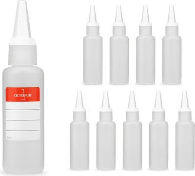 Image de 10 flacons en plastique de 50 ml avec bouchons à spray blancs, filetage 18 mm (vides)