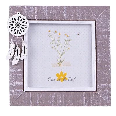 Produktbild von Clayre & Eef Bilderrahmen 10x10 cm Grau Weiß Holz Traumfänger