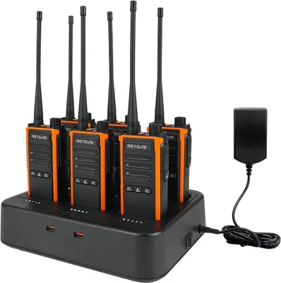 Produktbild von Retevis C65B Walkie Talkie mit Großer Reichweite, Wasserdichtes IP67 Funkgerät, mit 6-Wege-Ladegerät, Gruppenruf, Tragbares Funkgerät für den Schulbau