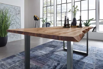 Produktbild von Esstisch Baumkante, 140x80 cm, NOAH, Akazie, Natur, U-Gestell Silber