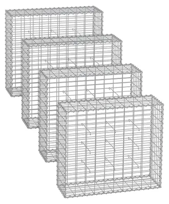 Produktbild von Gabionenwand-Set – verzinkter Stahl – Silber – Gabionensteine ​​– 100 x 90 x 30 cm