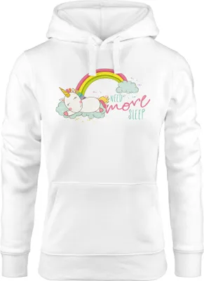 Produktbild von Kapuzen-Pullover Damen schlafendes Einhorn auf Wolke need more sleep sleeping Unicorn Hoodie Moonworks® weiß L