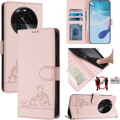Produktbild von Leder Hülle für Oppo Find X6 Süße Katze Flip Case Brieftasche Schutzhülle mit Standfunktion Pink
