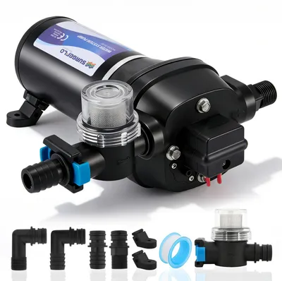 Image de Pompe à eau auto-amorçante - 12V, 4,5 gallons par minute, 45 PSI - Pompe à membrane noire pour caravane et bateau