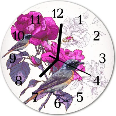 Produktbild von Glasuhr Wanduhr Küchenuhr Echt-Glas 30fi cm Vögel Blumen rosa