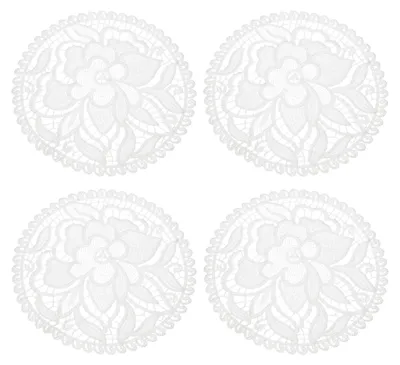 4 Spitzenplatzdeckchen, rund, 25 cm, weiß, Polyester